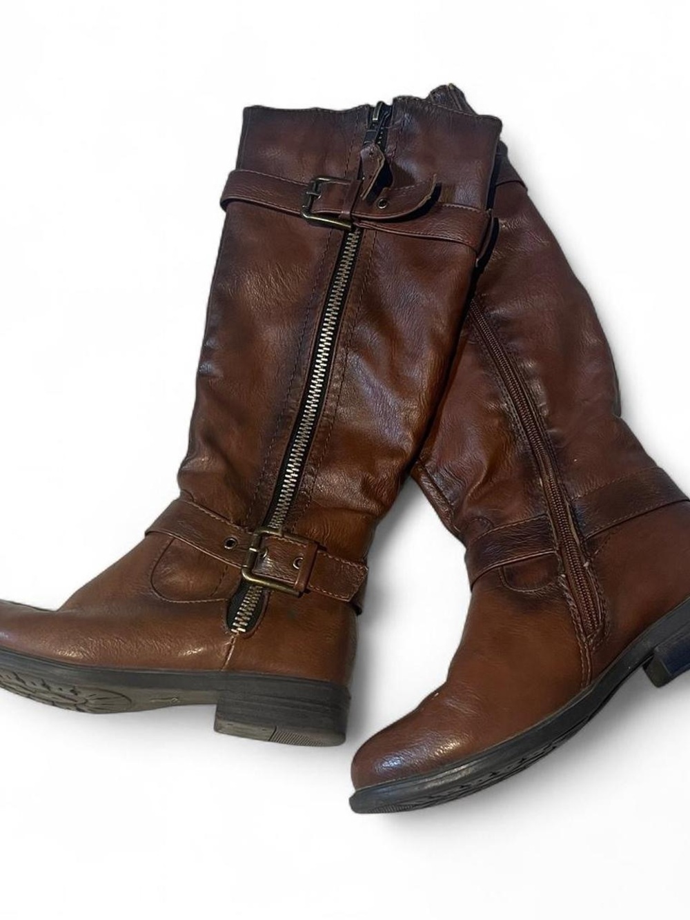 Mahogany Brown Buckle Biker Boots